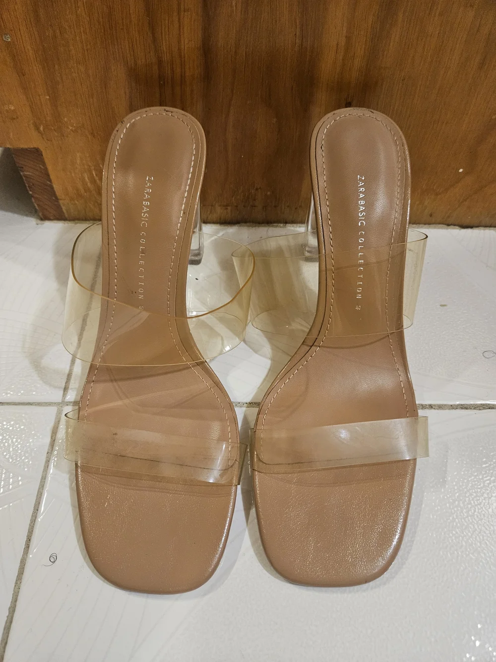 Zara Clear Strap Beige Block Heel Sandals - Picture 3 of 4
